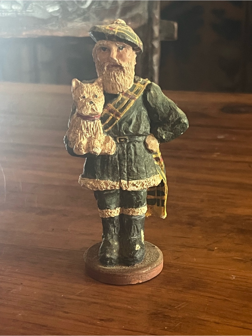 Scottish Highlander Figurine with Terrier - Green and Tan